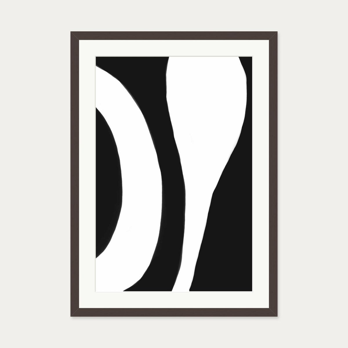 Black And White Abstract Lines Art Print — 50 x 70 cm — Brown Frame