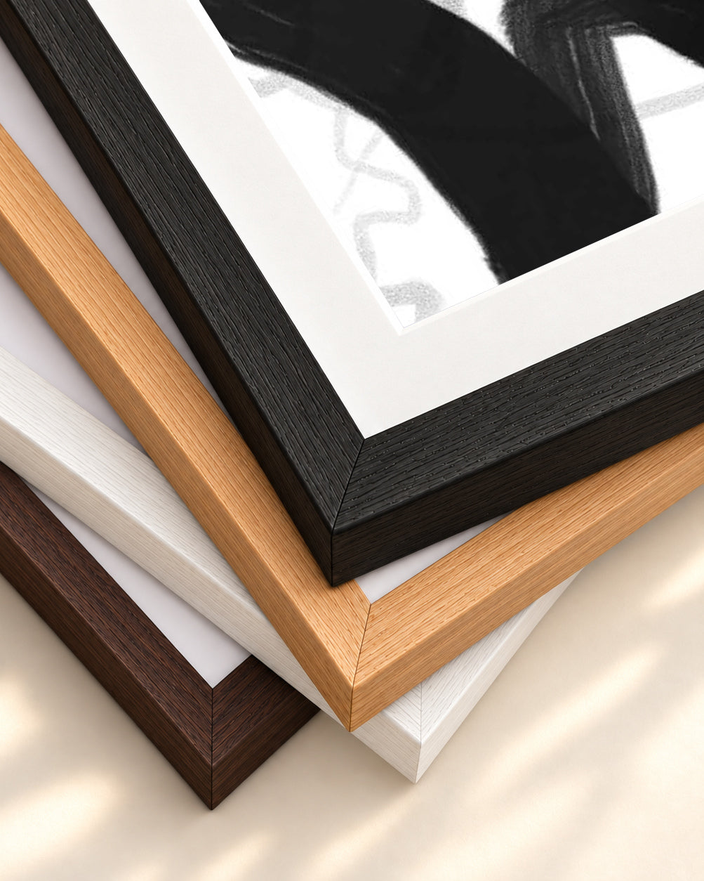 Black And White Brush Strokes Art Print — framed print corner with 5 cm mount and bevel