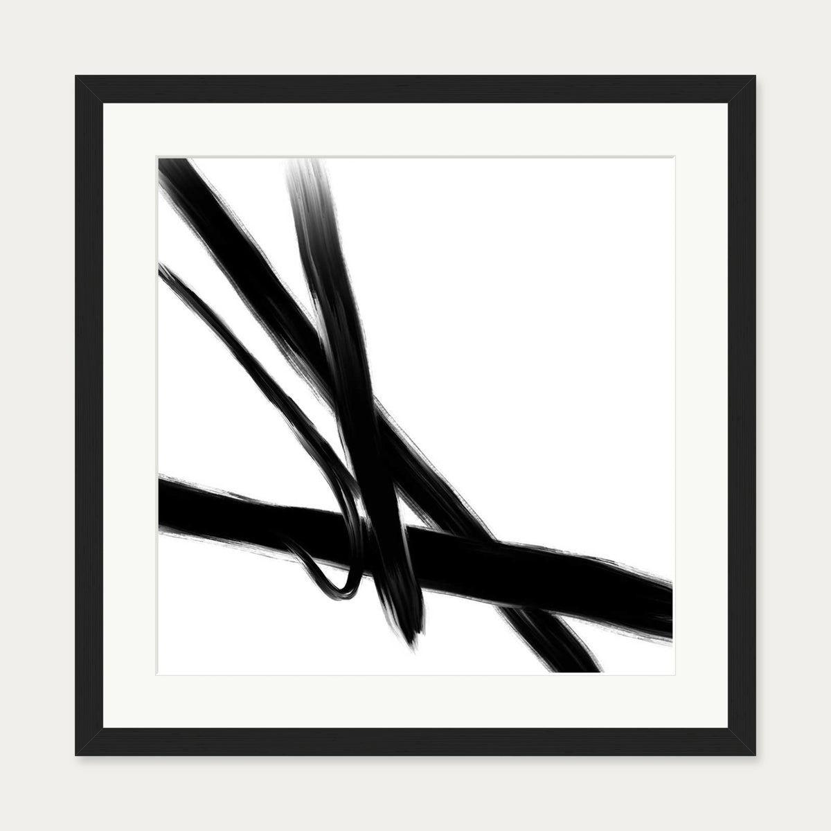 Black Brush Strokes Art Print — 50 x 50 cm — Black Frame