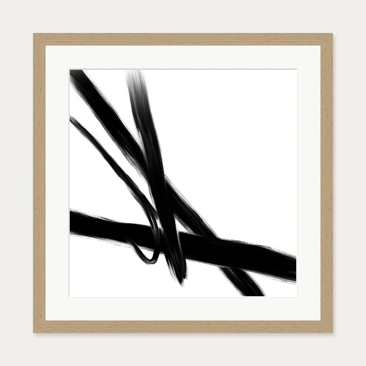 Black Brush Strokes Art Print — 50 x 50 cm — Oak Frame