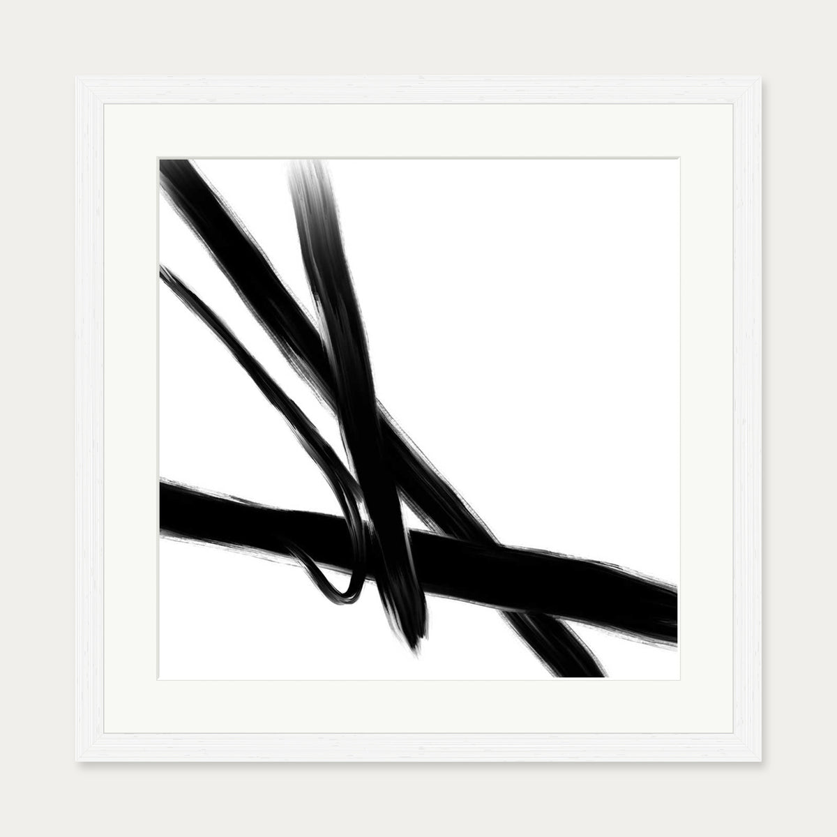 Black Brush Strokes Art Print — 50 x 50 cm — White Frame