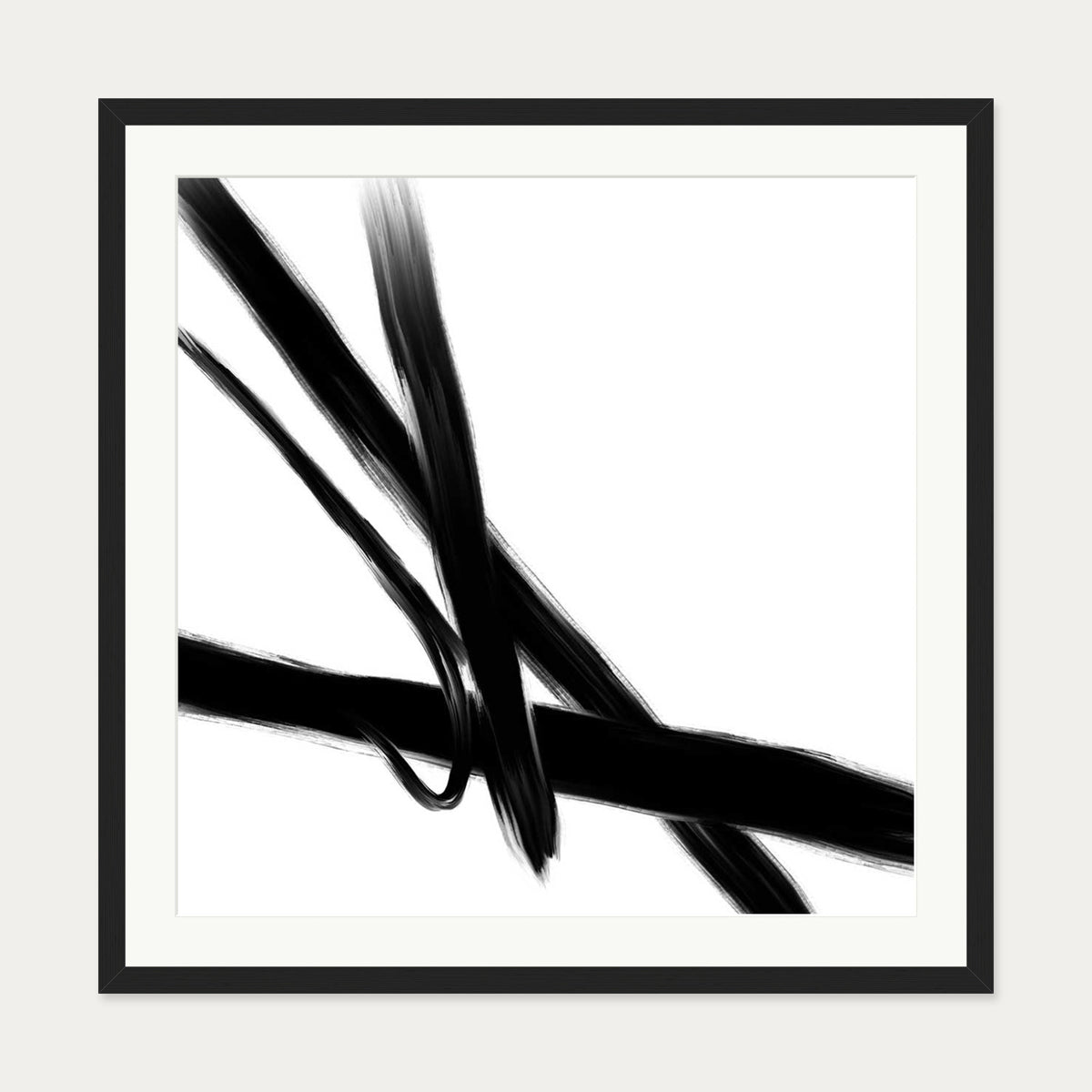 Black Brush Strokes Art Print — 70 x 70 cm — Black Frame