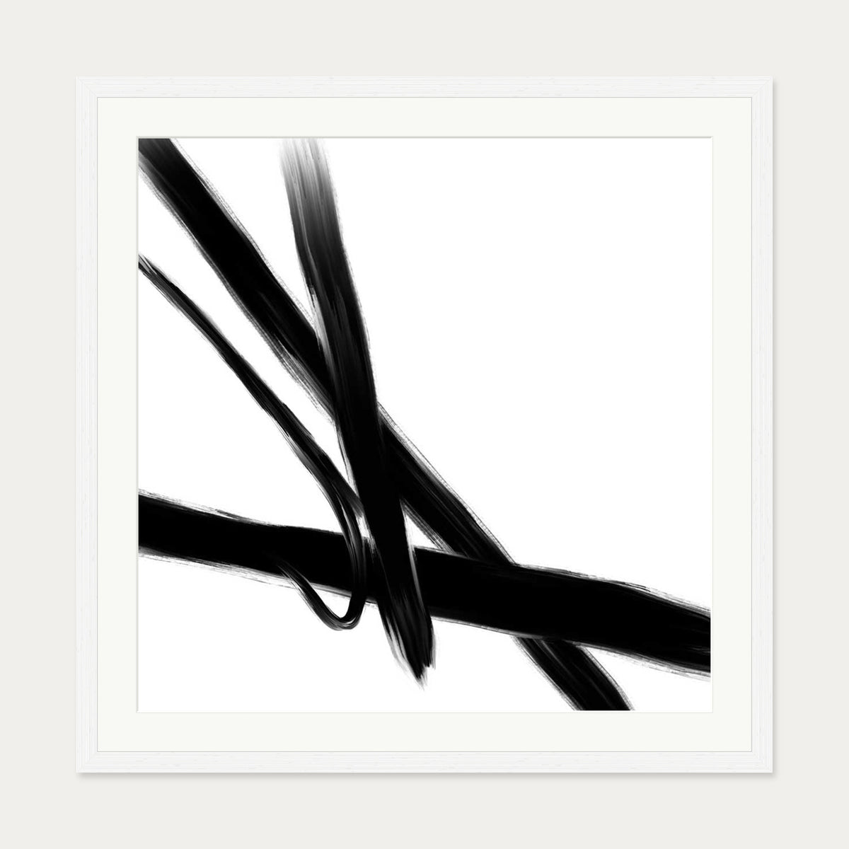 Black Brush Strokes Art Print — 70 x 70 cm — White Frame