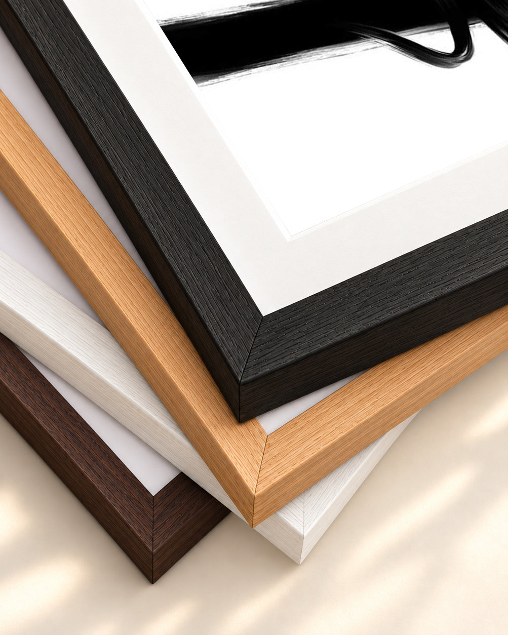 Black Brush Strokes Art Print — framed print corner with 5 cm mount and bevel