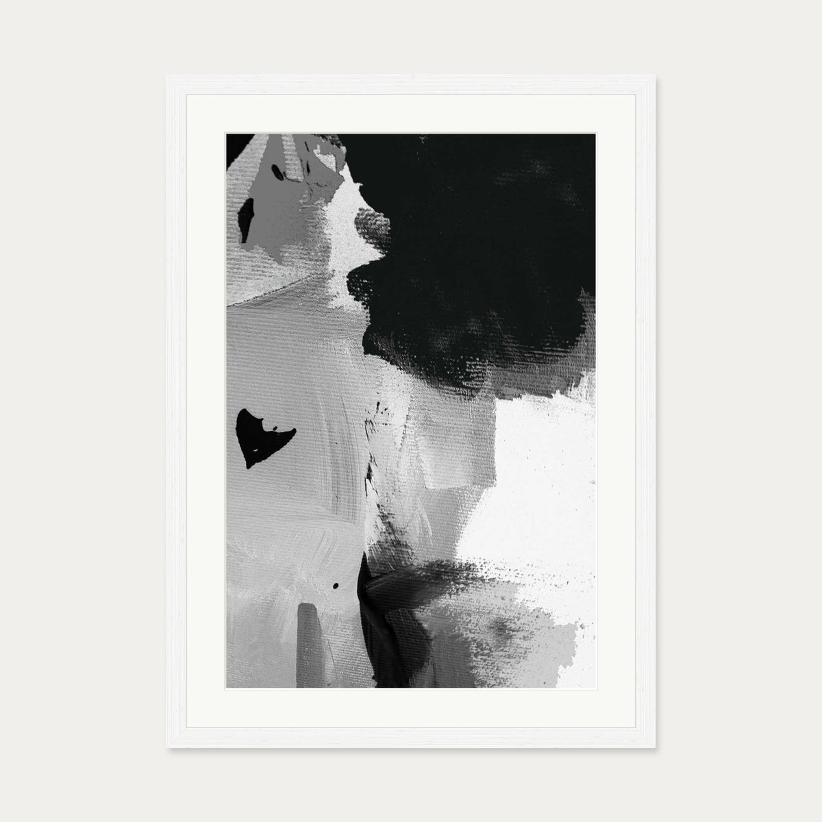 Mono Brush Strokes Art Print — 50 x 70 cm — White Frame