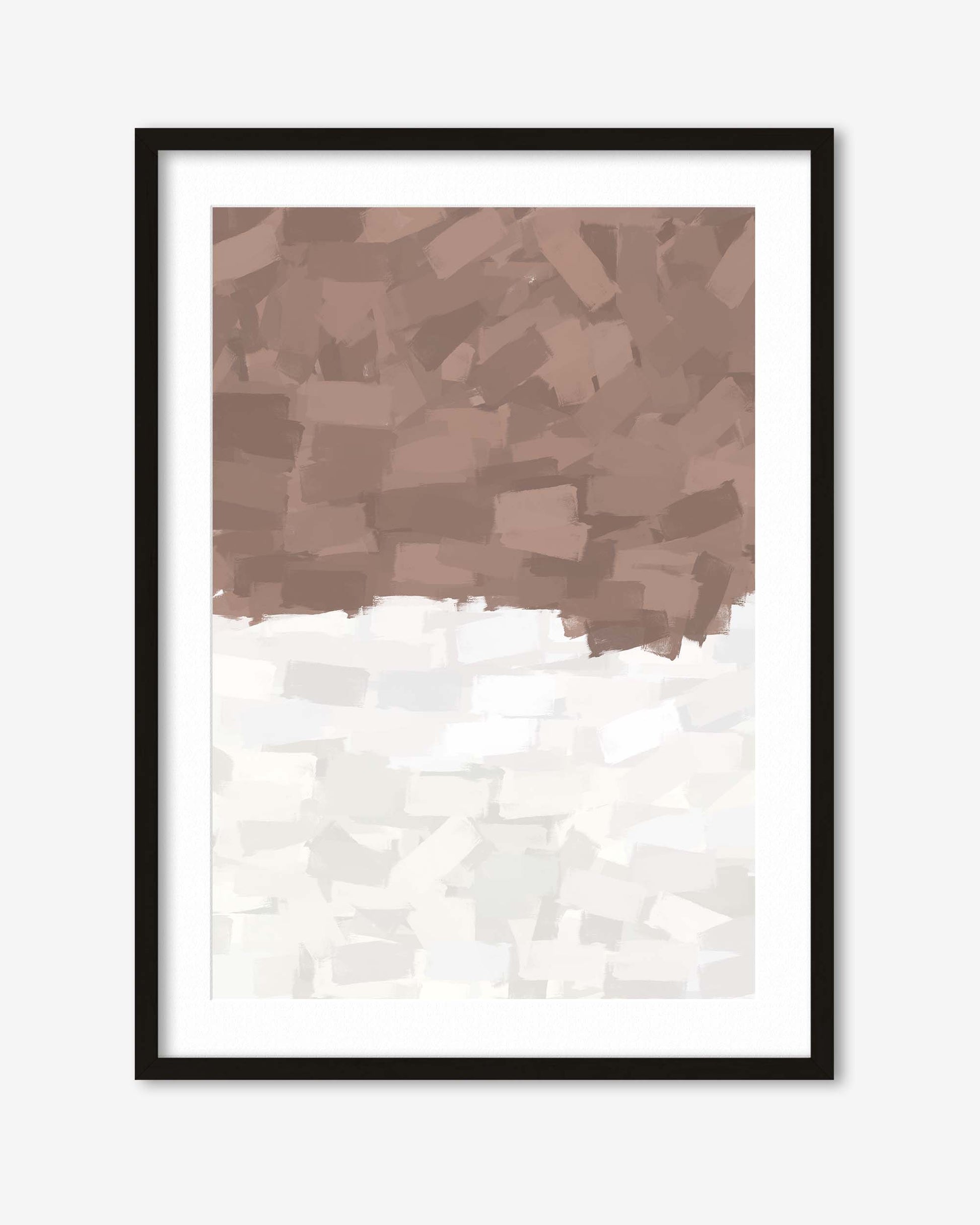 Framed abstract art print with brown and white pattern on a white background