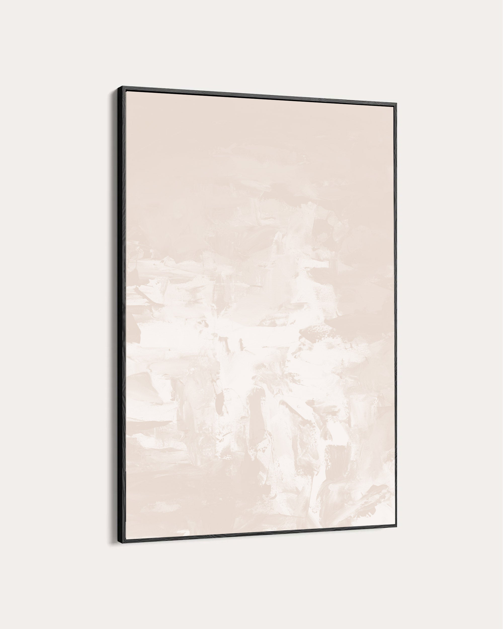 minimal beige abstract painting with neutral tones white and taupe beige black frame