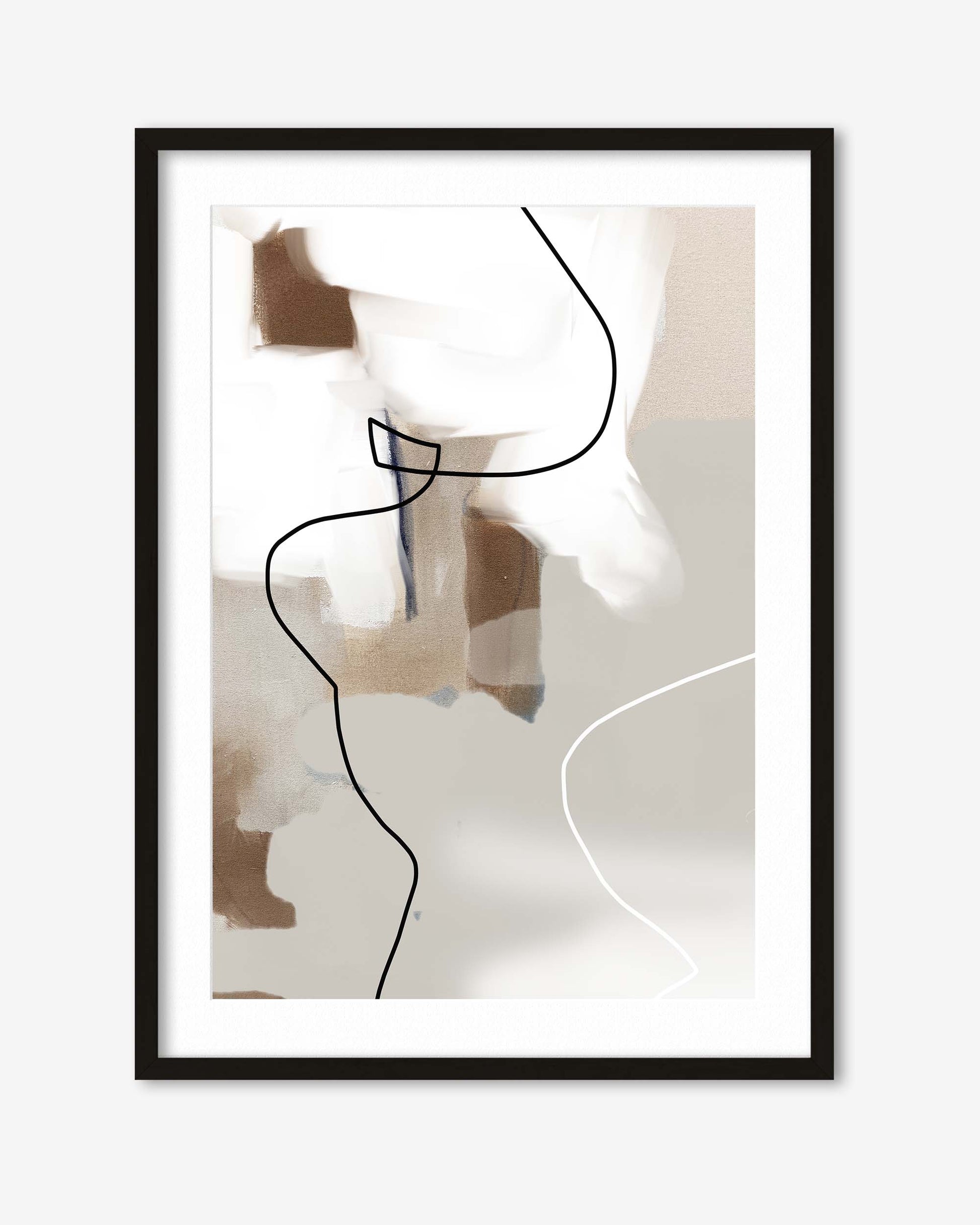 Framed abstract art print with a black line on a white background