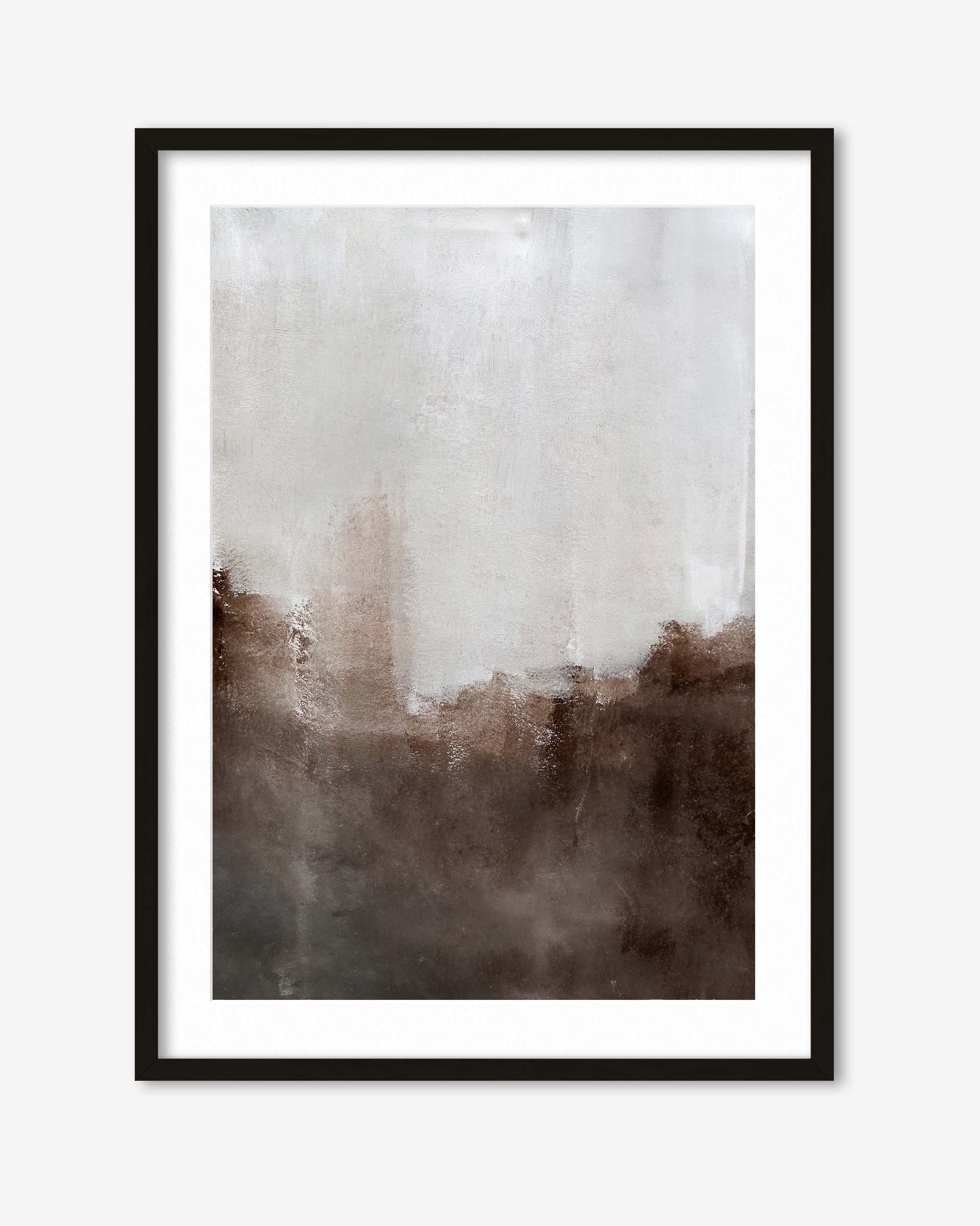 Framed abstract art print with brown and white gradient on a white background