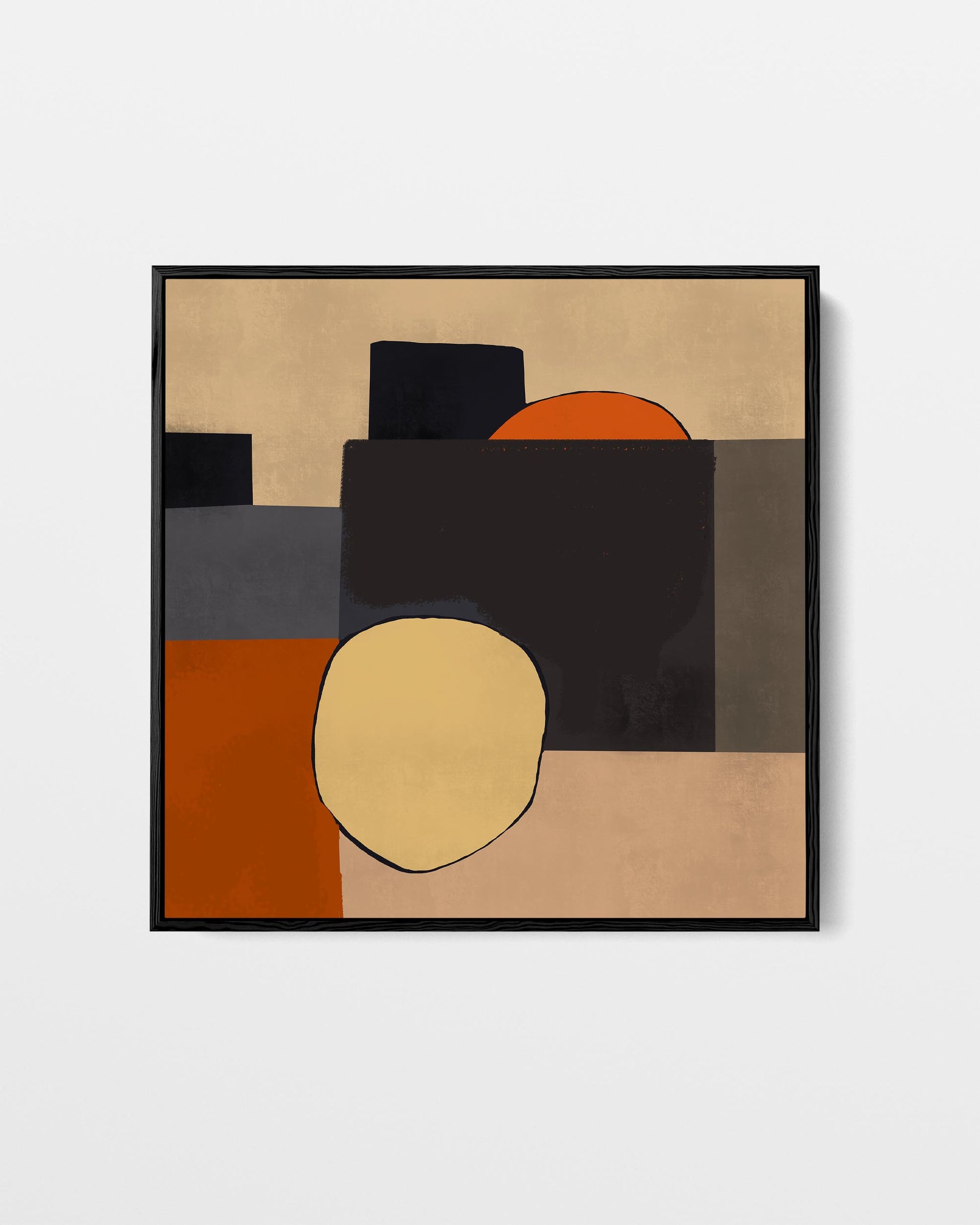 Abstract art piece with geometric shapes on a beige background