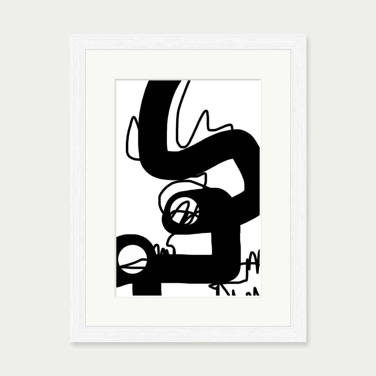 Black Graffiti Abstract Art Print — 30 x 40 cm — White Frame