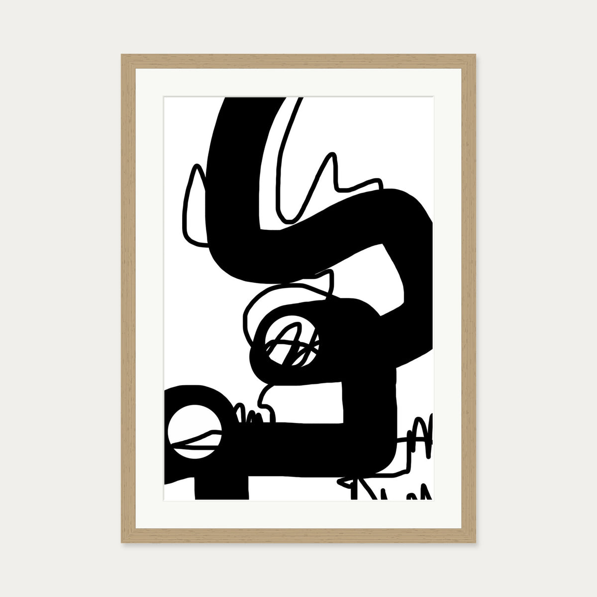 Black Graffiti Abstract Art Print — 50 x 70 cm — Oak Frame