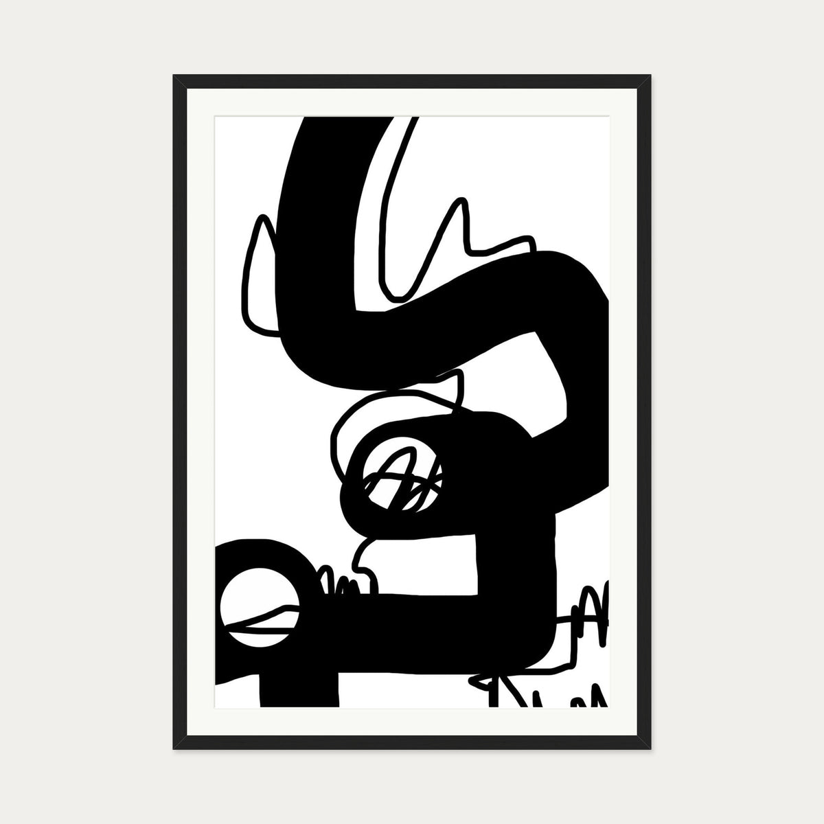 Black Graffiti Abstract Art Print — 70 x 100 cm — Black Frame