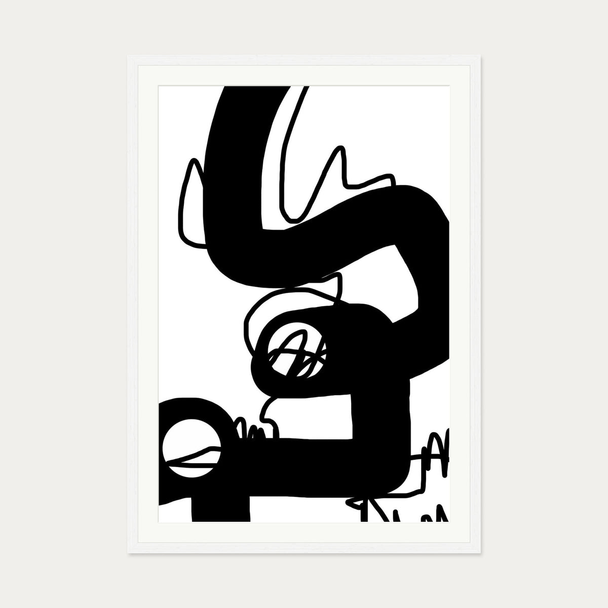 Black Graffiti Abstract Art Print — 70 x 100 cm — White Frame