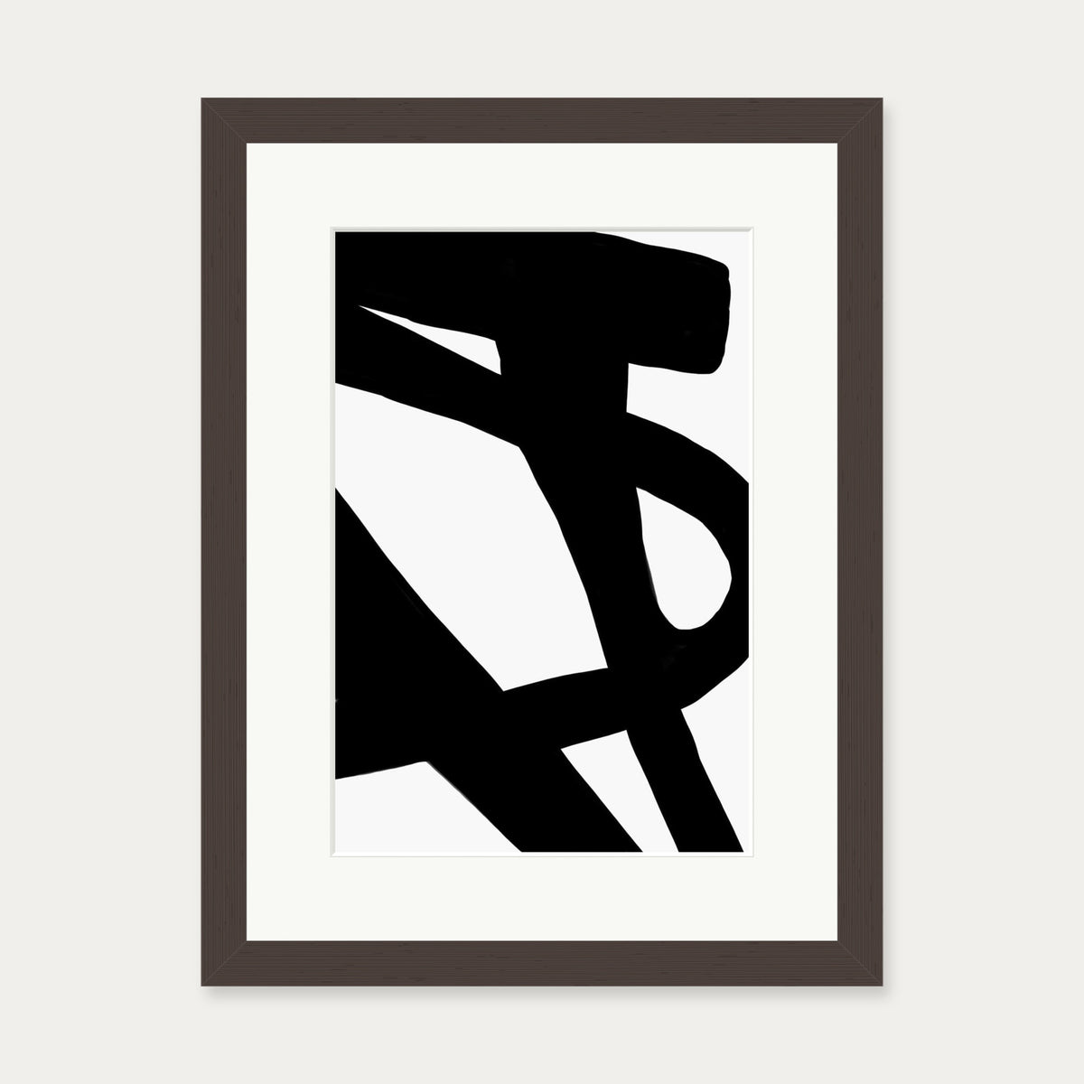 Black Line Art Abstract Art Print — 30 x 40 cm — Brown Frame