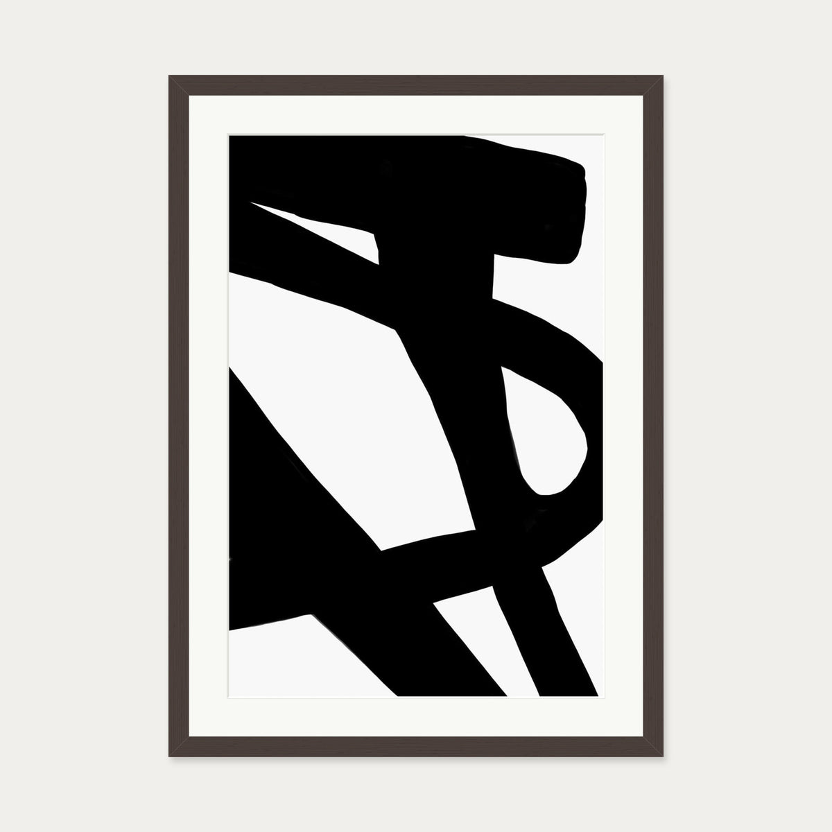 Black Line Art Abstract Art Print — 50 x 70 cm — Brown Frame