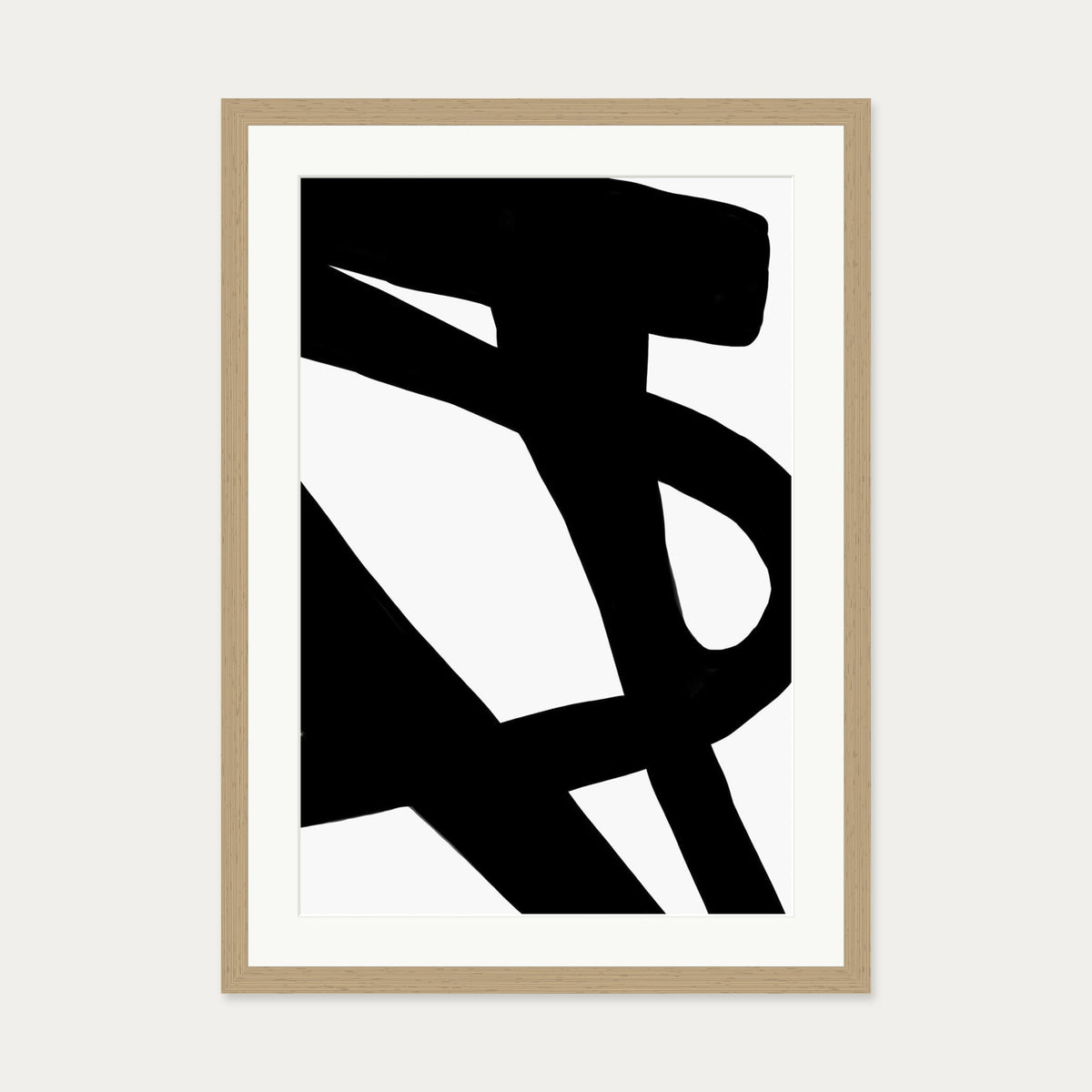 Black Line Art Abstract Art Print — 50 x 70 cm — Oak Frame