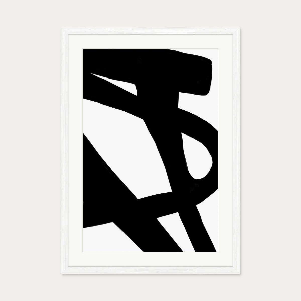 Black Line Art Abstract Art Print — 50 x 70 cm — White Frame