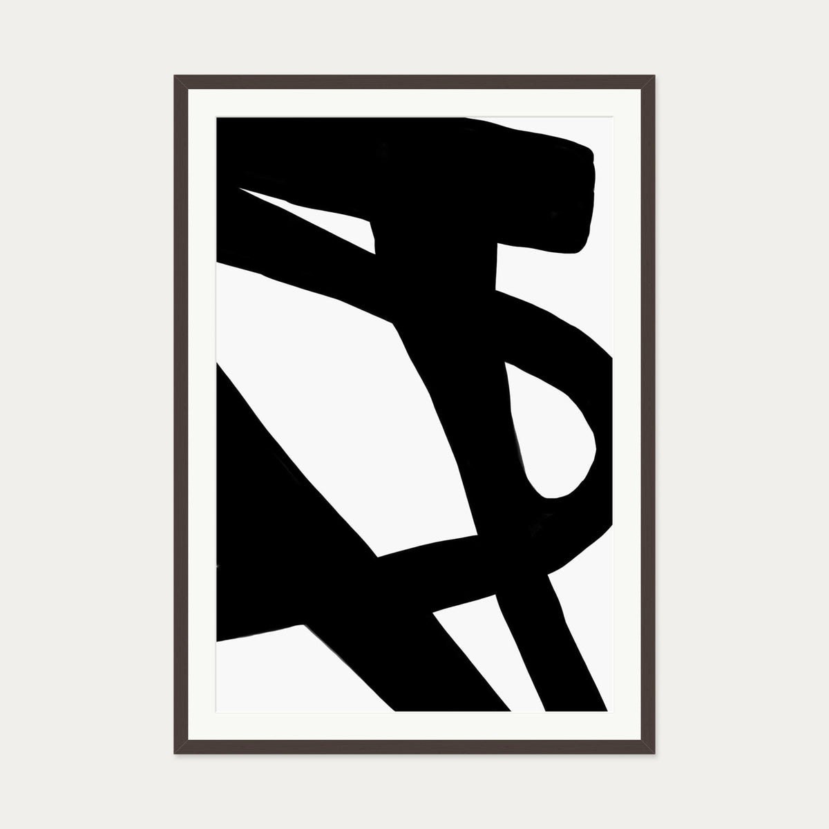 Black Line Art Abstract Art Print — 70 x 100 cm — Brown Frame