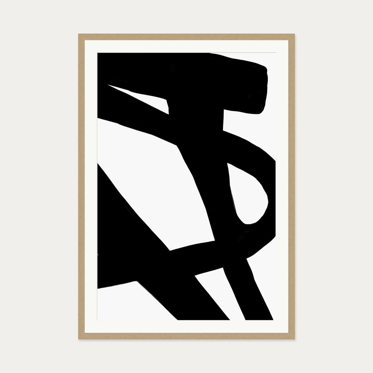 Black Line Art Abstract Art Print — 70 x 100 cm — Oak Frame