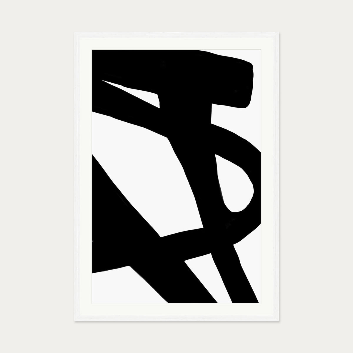 Black Line Art Abstract Art Print — 70 x 100 cm — White Frame