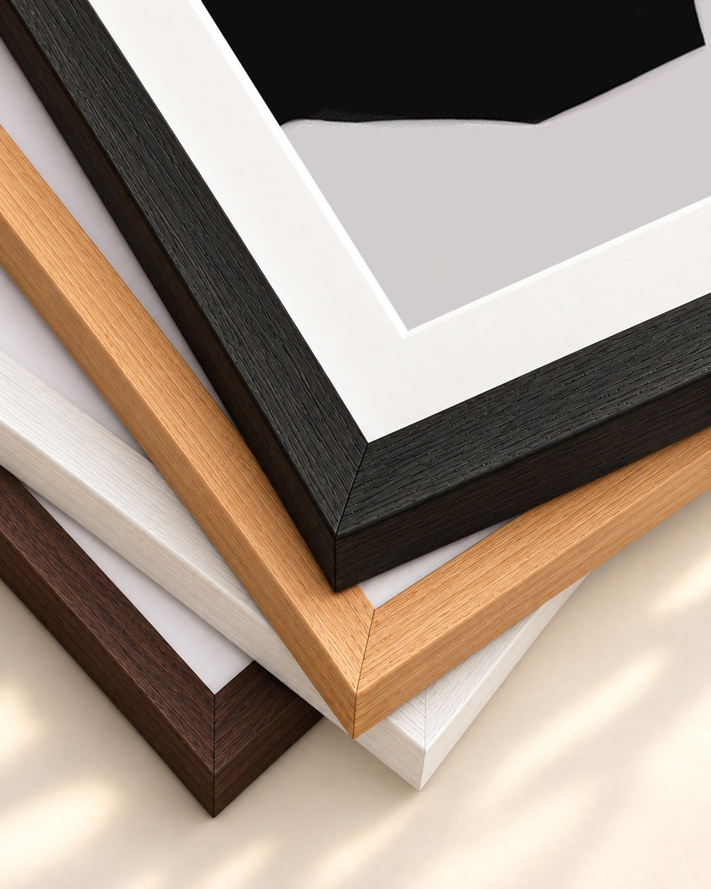 Black Minimal Design Art Print — framed print corner with 5 cm mount and bevel