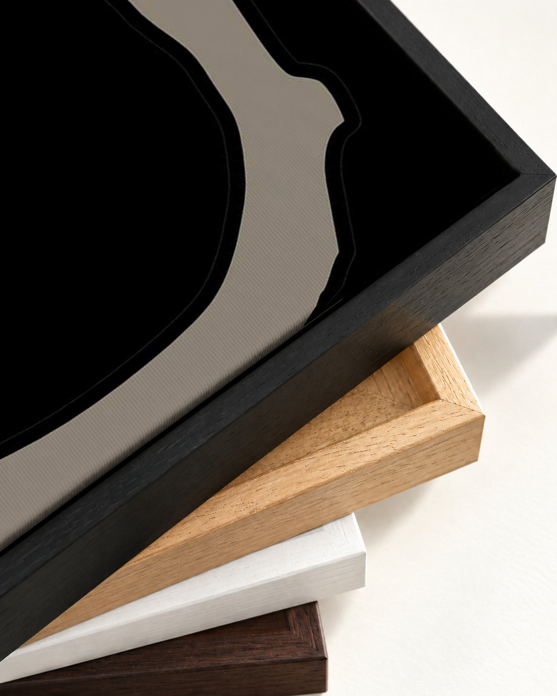 Black Neutral Shapes Canvas Art — framed canvas corner and wrapped canvas detail