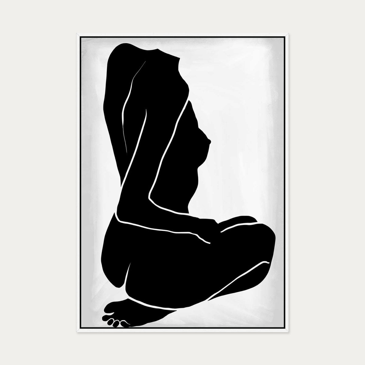 Black Nude Body Canvas Art — 70 x 100 cm — White Frame