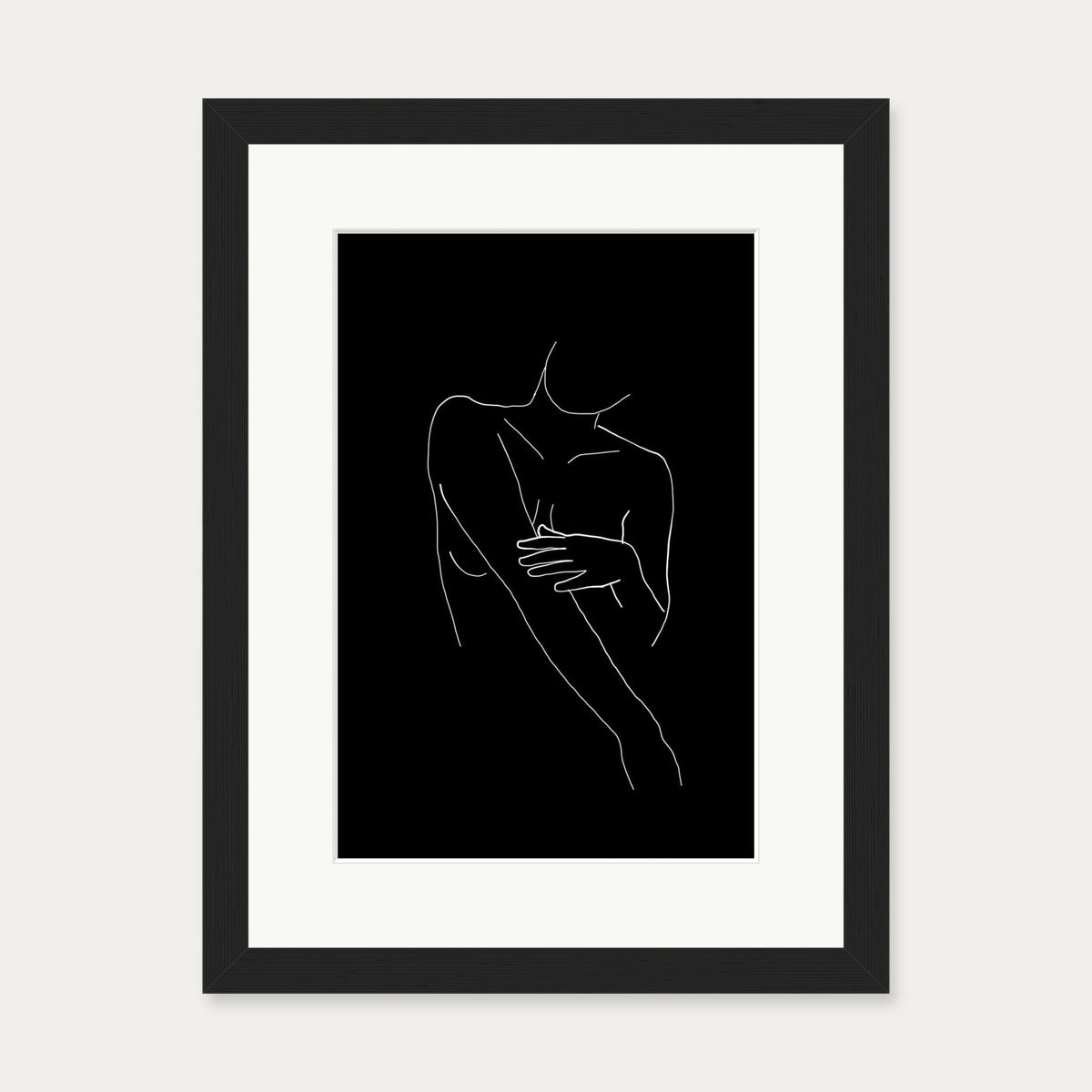 Black On White Female Line Drawing Art Print — 30 x 40 cm — Black Frame