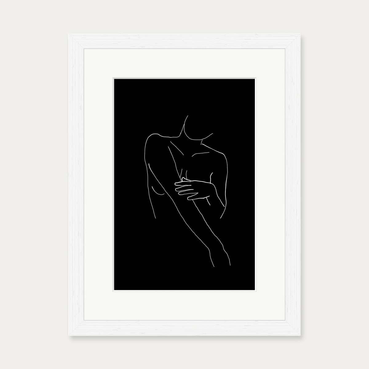 Black On White Female Line Drawing Art Print — 30 x 40 cm — White Frame