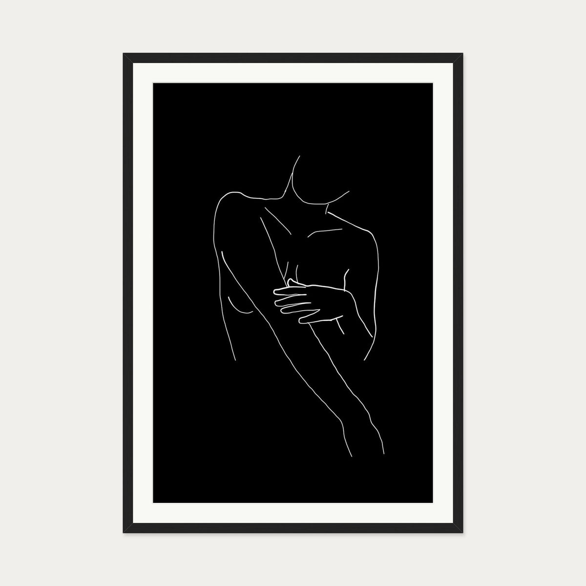 Black On White Female Line Drawing Art Print — 70 x 100 cm — Black Frame