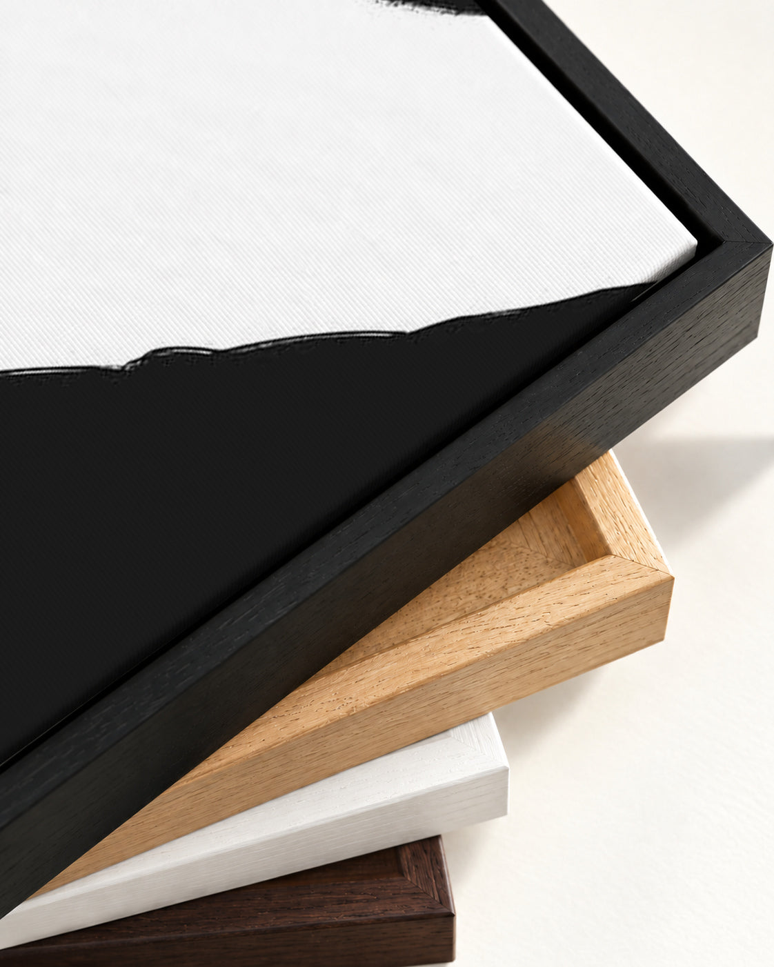 Black Optical Illusion Canvas Art — framed canvas corner and wrapped canvas detail