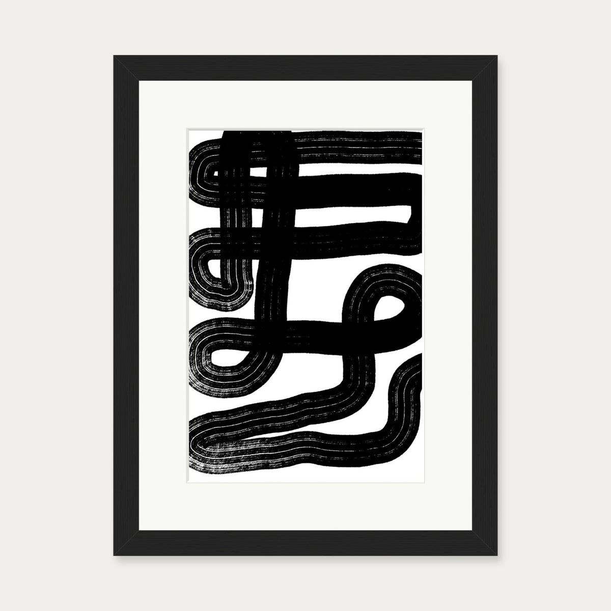 Black Snake Lines Art Print — 30 x 40 cm — Black Frame