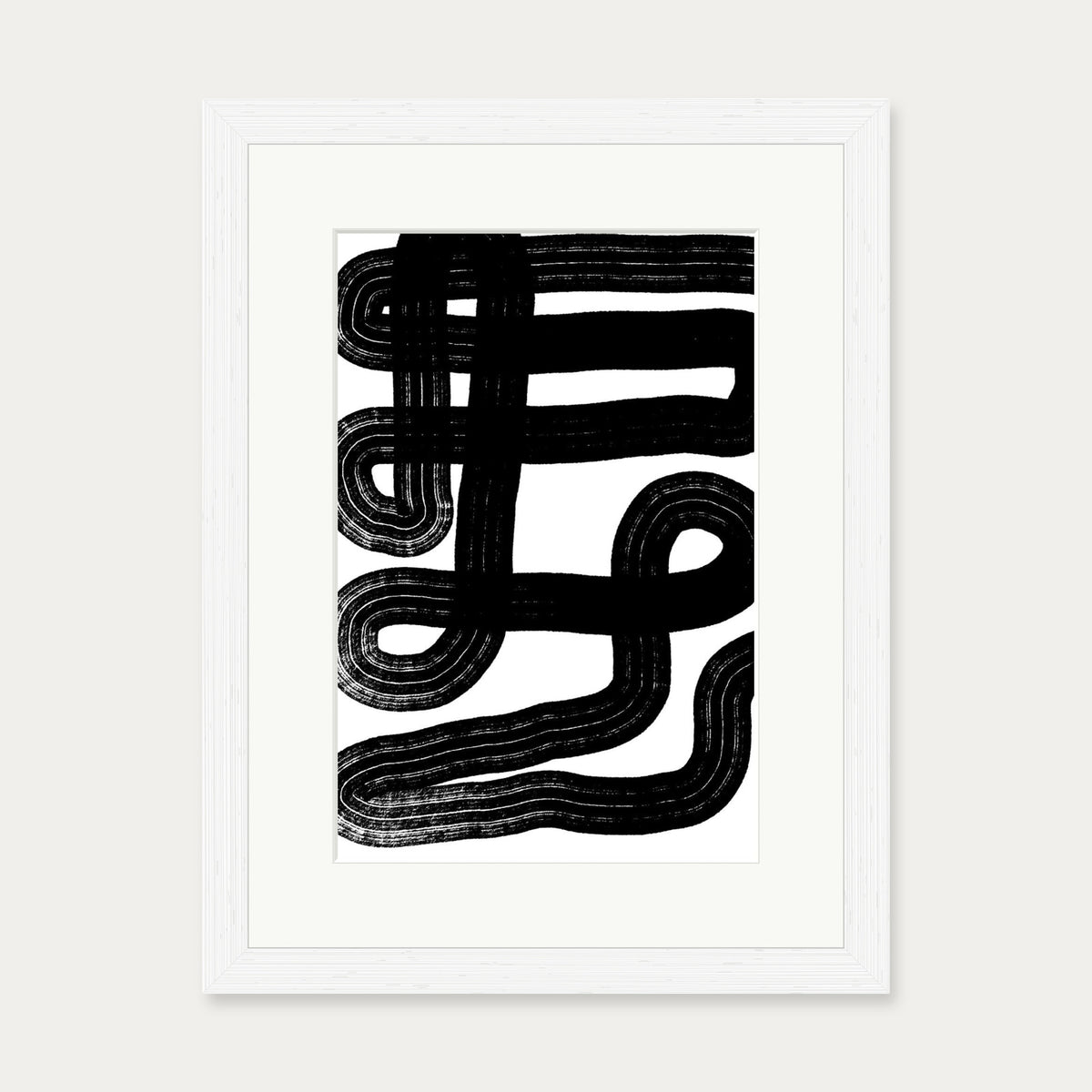 Black Snake Lines Art Print — 30 x 40 cm — White Frame