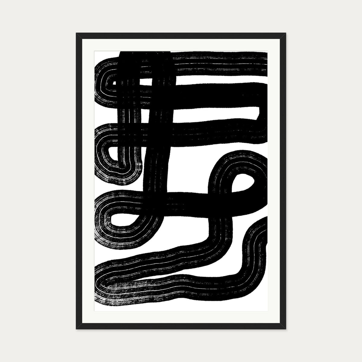 Black Snake Lines Art Print — 70 x 100 cm — Black Frame