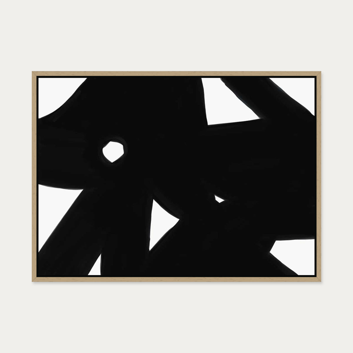 Black & White Abstract Canvas Art — 50 x 70 cm — Oak Frame