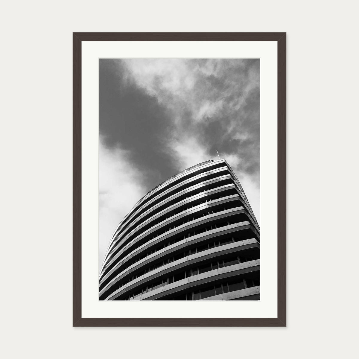Black & White Architecture Art Print — 50 x 70 cm — Brown Frame
