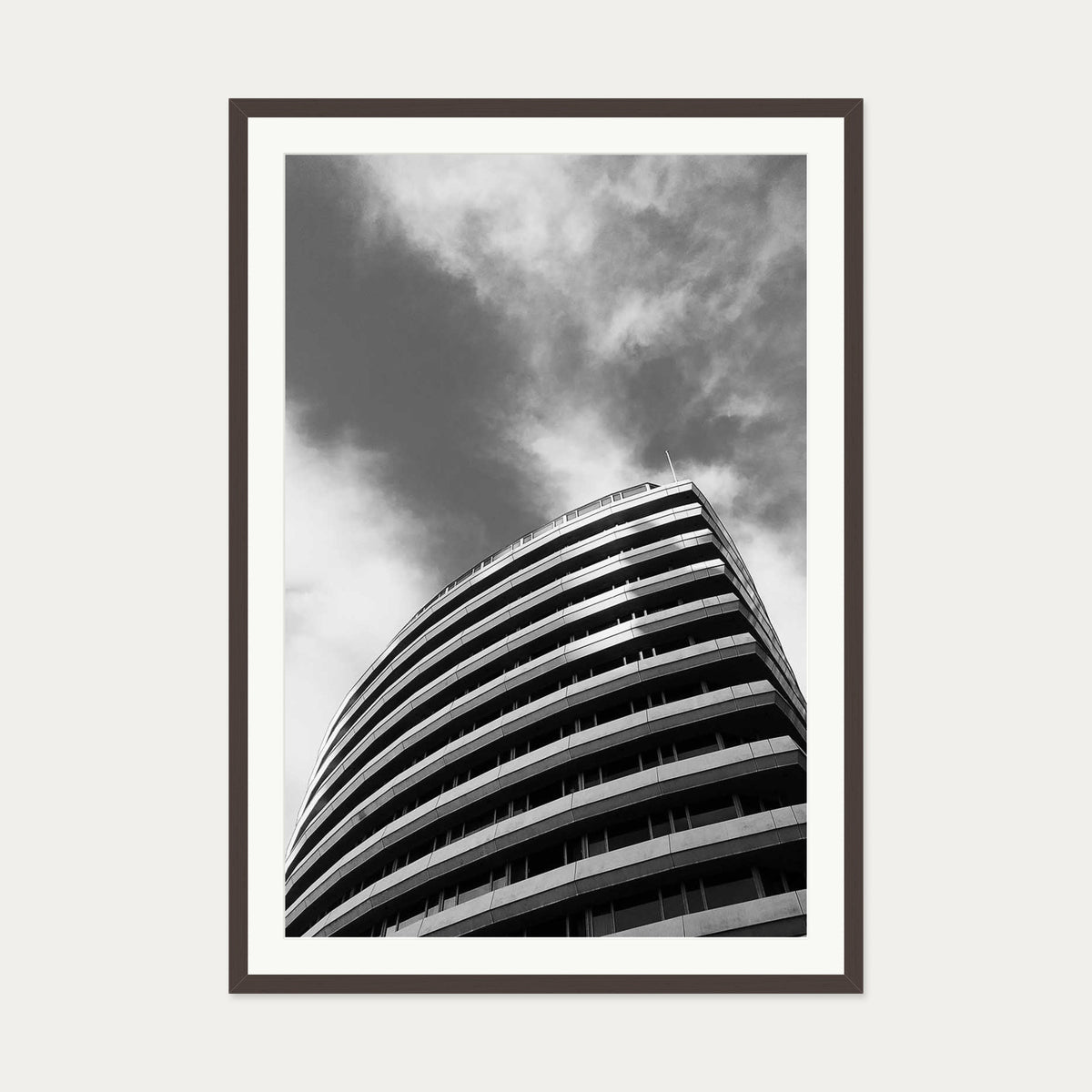 Black & White Architecture Art Print — 70 x 100 cm — Brown Frame