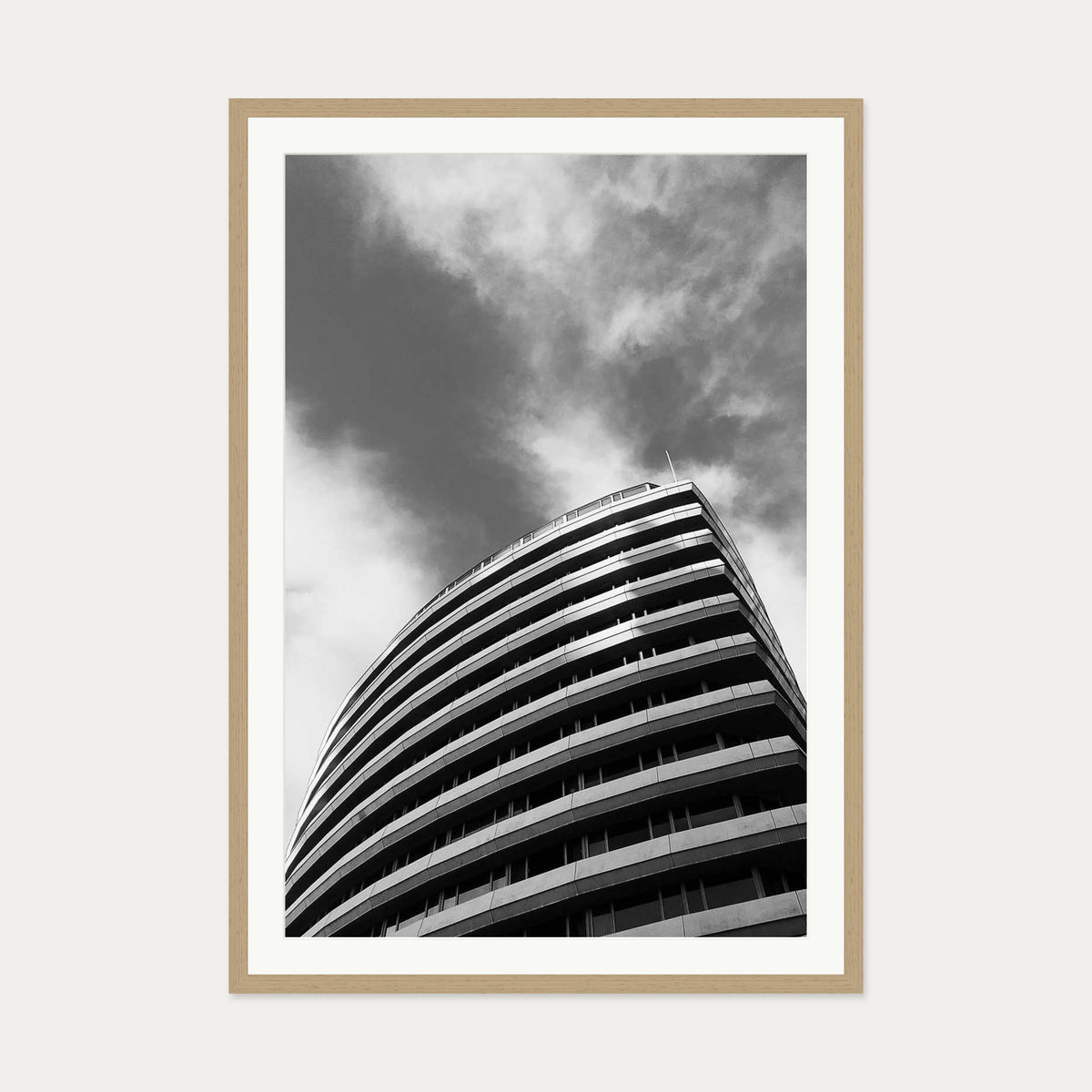 Black & White Architecture Art Print — 70 x 100 cm — Oak Frame