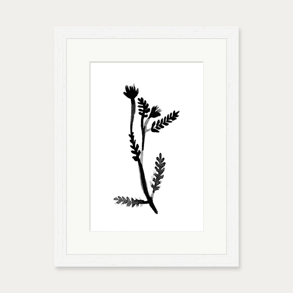Black & White Botanical Watercolour Art Print — 30 x 40 cm — White Frame