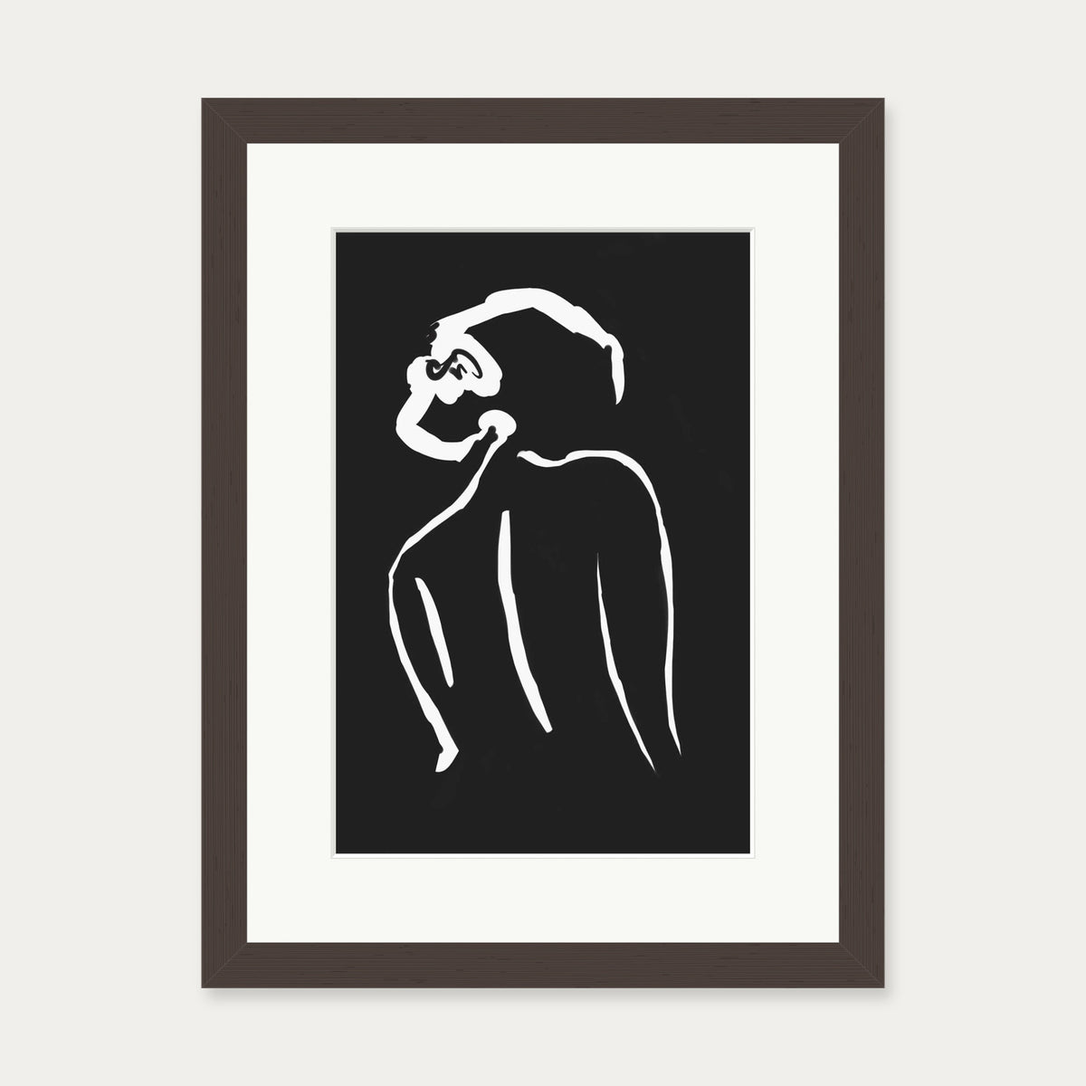 Black & White Nude Drawing Art Print — 30 x 40 cm — Brown Frame