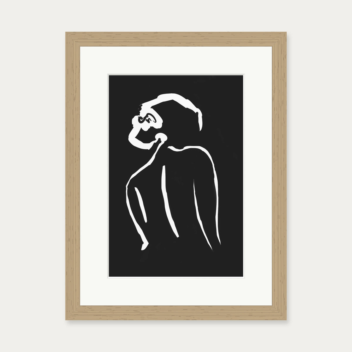 Black & White Nude Drawing Art Print — 30 x 40 cm — Oak Frame