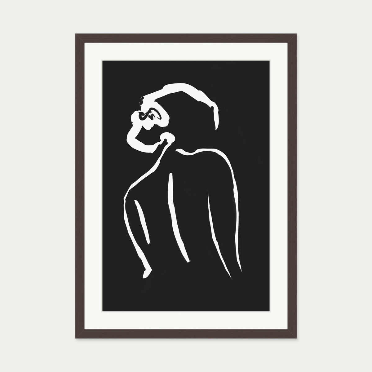 Black & White Nude Drawing Art Print — 50 x 70 cm — Brown Frame
