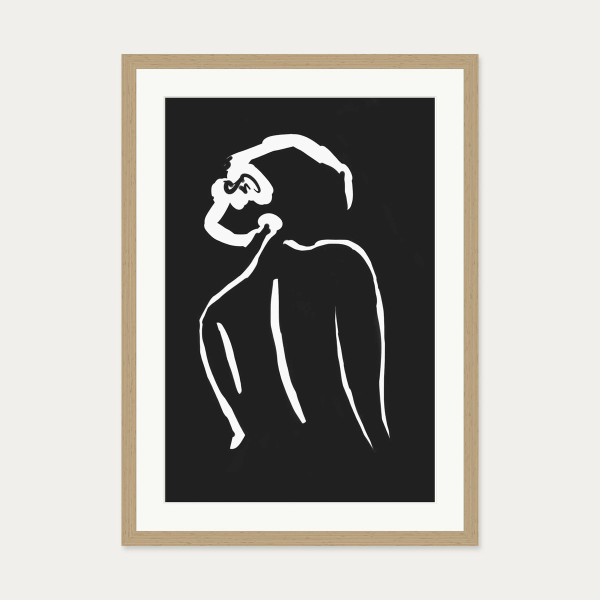 Black & White Nude Drawing Art Print — 50 x 70 cm — Oak Frame