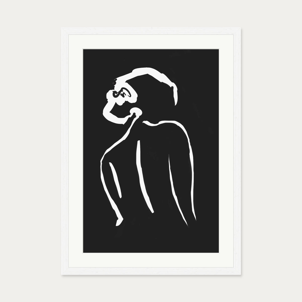 Black & White Nude Drawing Art Print — 50 x 70 cm — White Frame