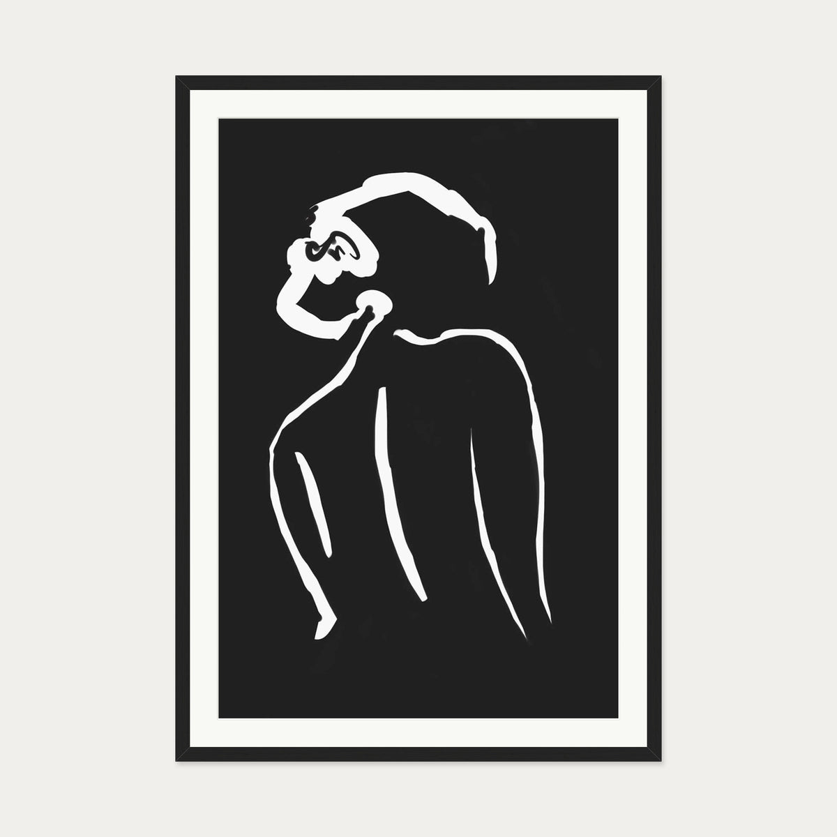 Black & White Nude Drawing Art Print — 70 x 100 cm — Black Frame