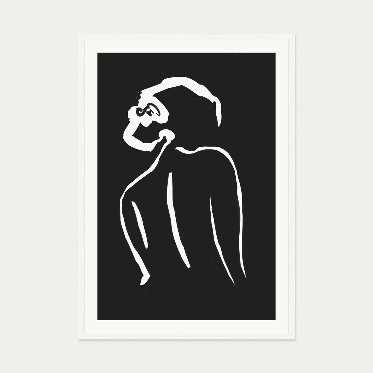 Black & White Nude Drawing Art Print — 70 x 100 cm — White Frame