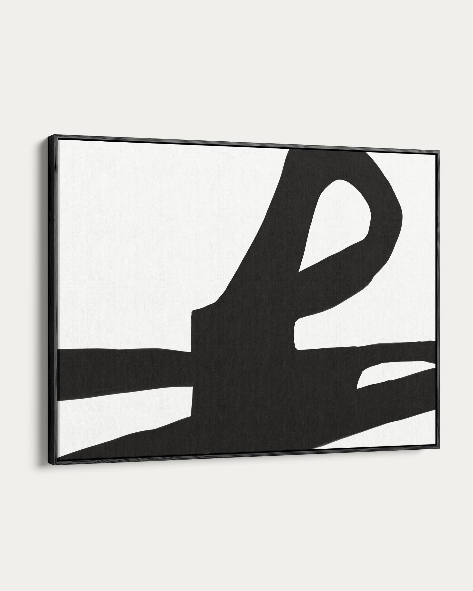 Black abstract art piece on a white background