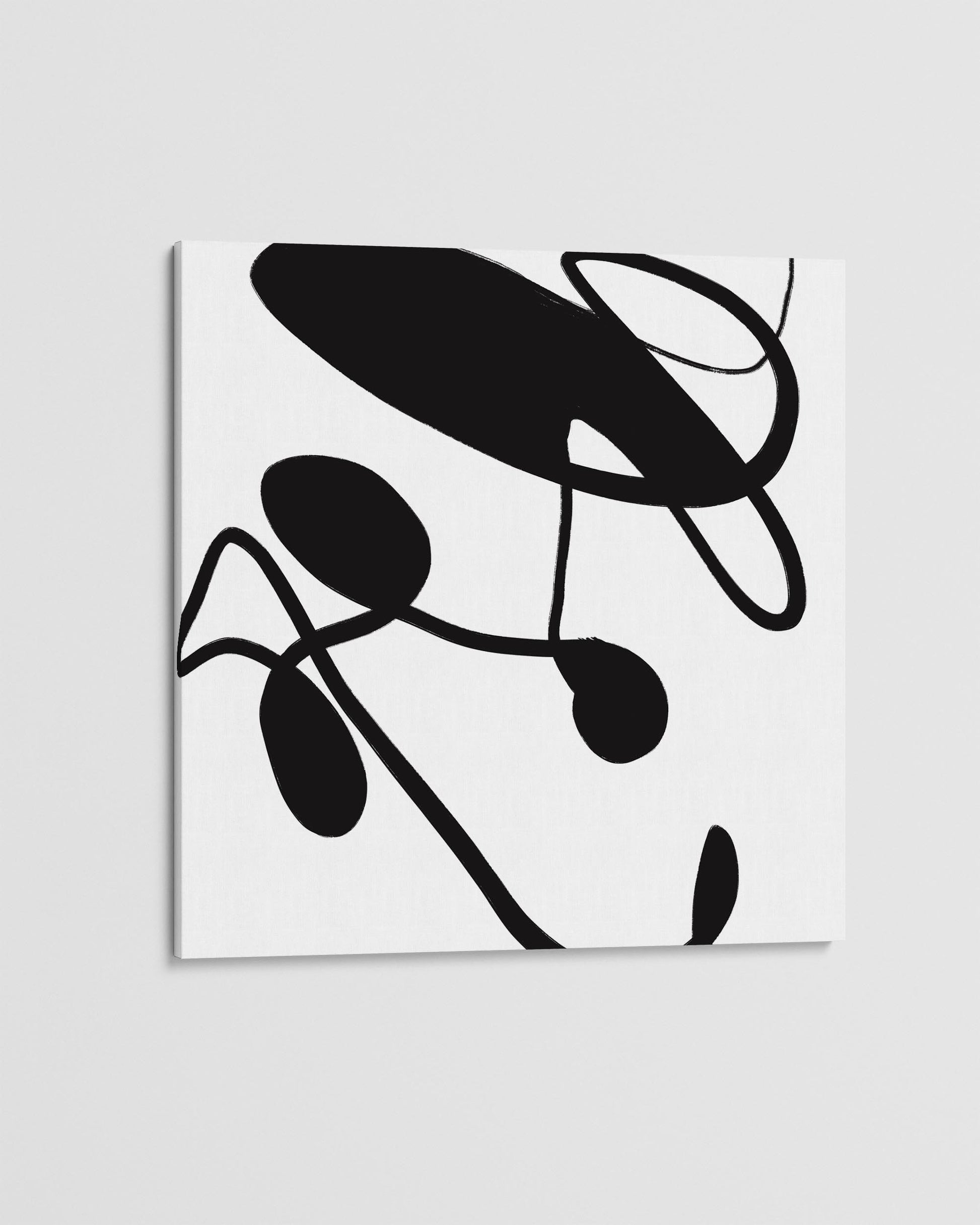 Abstract black and white artwork on a light gray background