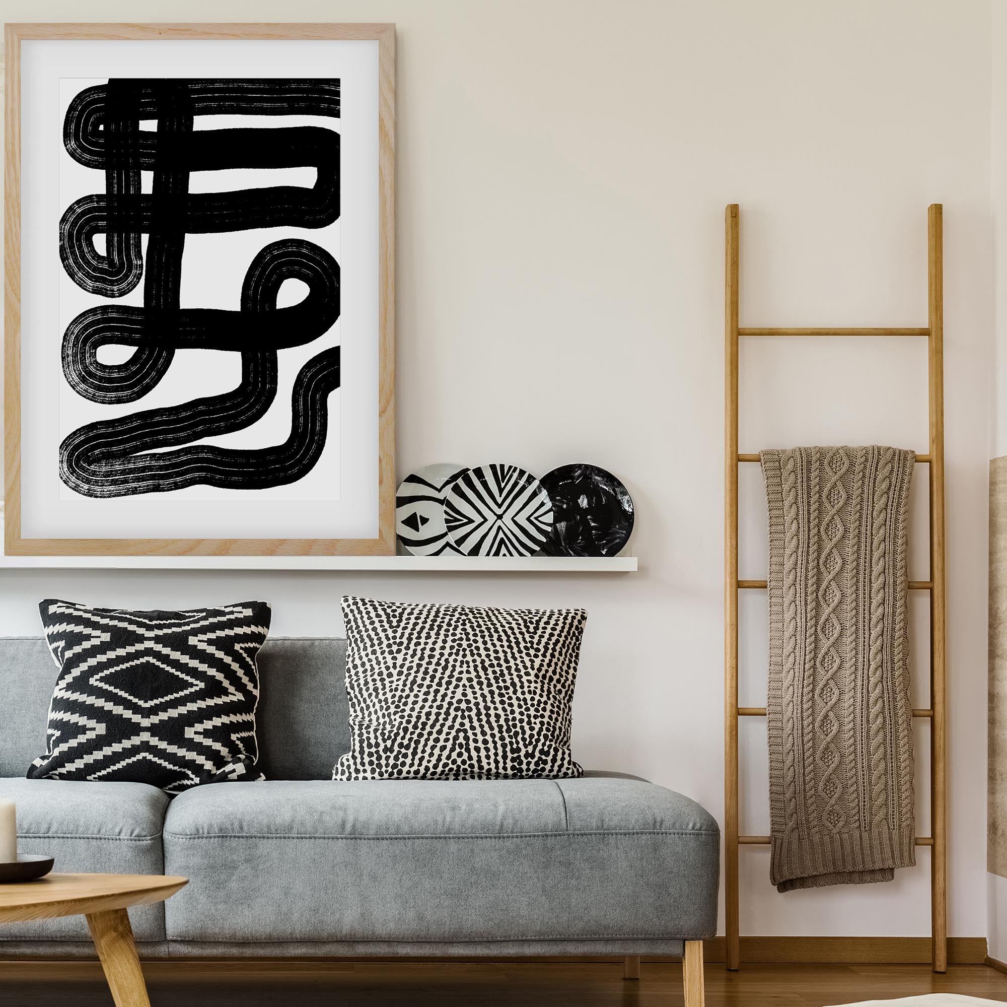 Black Snake Lines Framed Art
